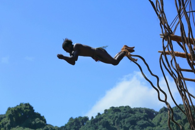 Naghol land diving: Every April and May, local villagers on Pentecost Island erect huge wooden towers, then climb to the ...