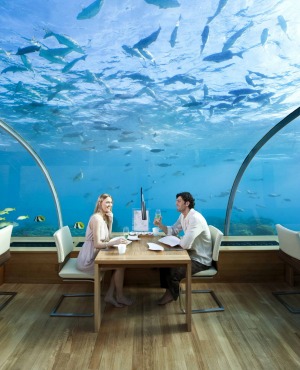 Ithaa, the world's first underwater restaurant at the Conrad Maldives Rangali Island resort.