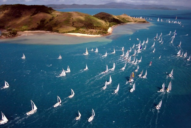Yachts competing around Dent Island during the Audi Hamilton Island Race Week.