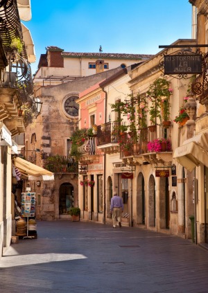 Early morning walk through Taormina, Messina Sicily Italy.