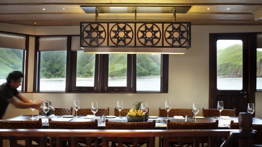 The dining room on the Alila Purnama cruise ship.