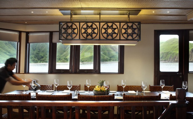 The dining room on the Alila Purnama cruise ship.