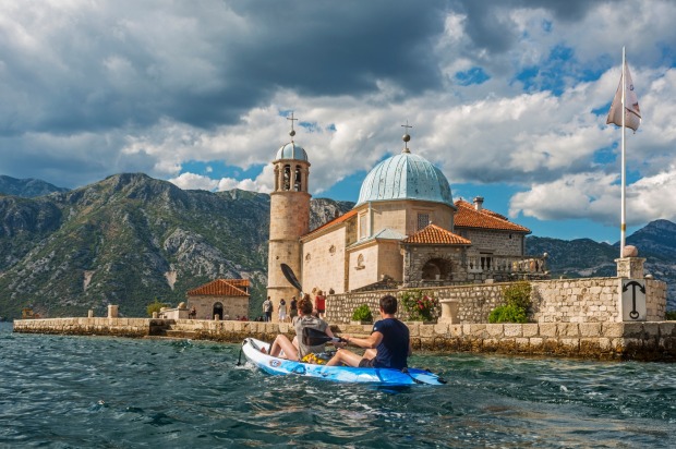 Kayaking past Our Lady of the Rocks.