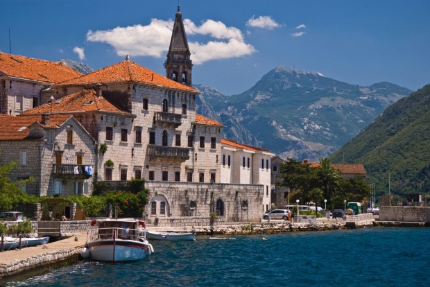 Adriatic old city, seafront in Perast, Kotor Bay, Montenegro.