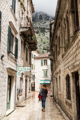 A historic street in the old town of Kotor.