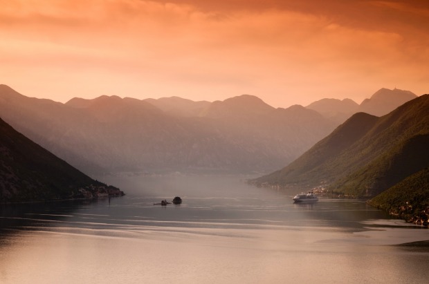 The Bay of Kotor at sunset.