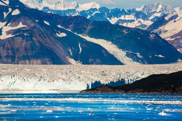 Hubbard Glacier, Alaska:  Sailing up to the glacier you see huge chunks of ice ejected into the water, like ice cubes ...