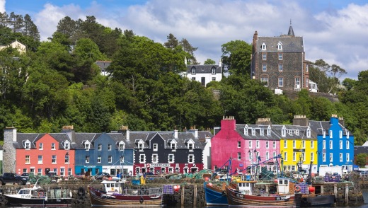 The waterfront at Tobermory the capital city of the Isle of Mull in the Inner Hebrides of Scotland.