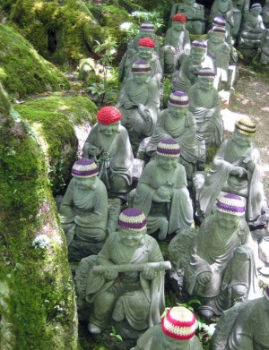 Woolly-hatted statues at Daisho-in temple on Miyajima Island near Hiroshima.
