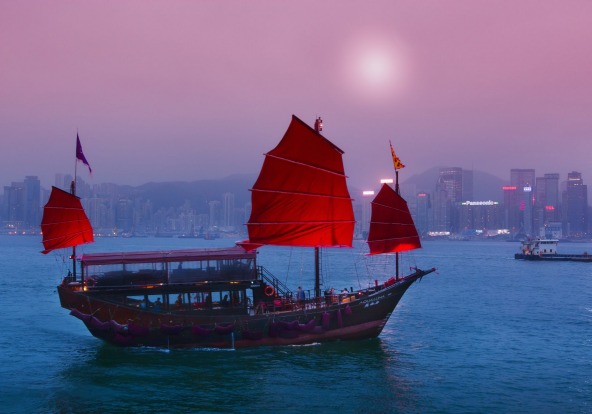 Junk boat in Victoria Harbour, Hong Kong.