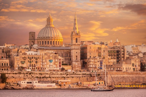 Valletta Skyline at sunset, Malta, Europe.