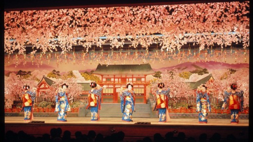 A theatre performance in Kyoto in honour of cherry blossom season.