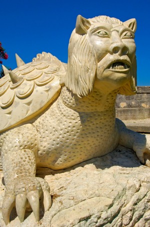 Medieval monster at La Tarasque, King Rene's castle (the moated castle, Chateau de Tarascon).