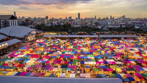 Train market in Bangkok, Thailand.