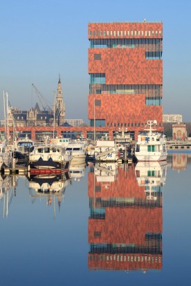 The Museum aan de Stroom (MAS) at the Bonaparte Dock in Antwerp, Belgium.