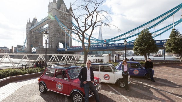 Minis at Tower Bridge, London.