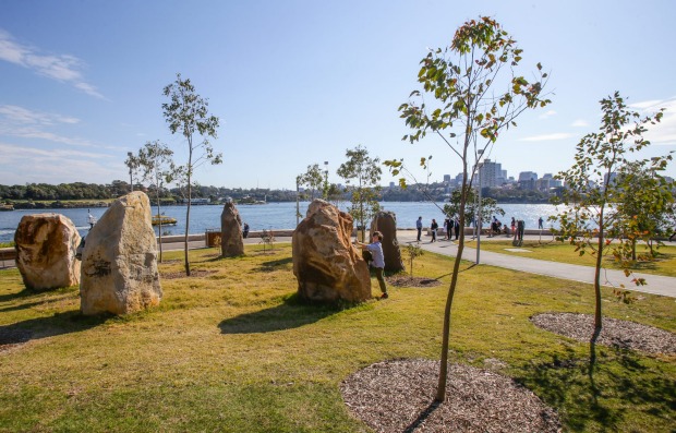 Sydneysiders enjoying the new public space as Barangaroo Reserve.