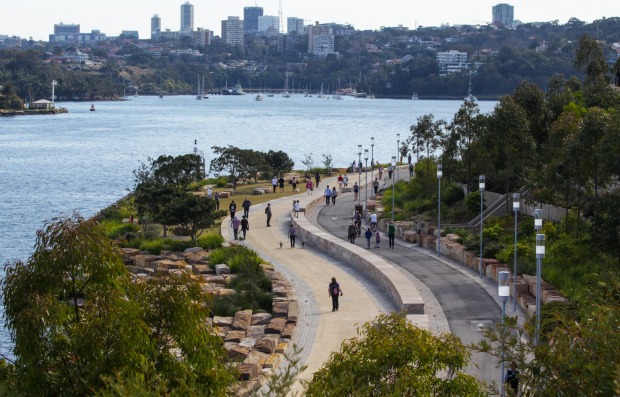 Sydneysiders enjoying the new public space as Barangaroo Reserve.