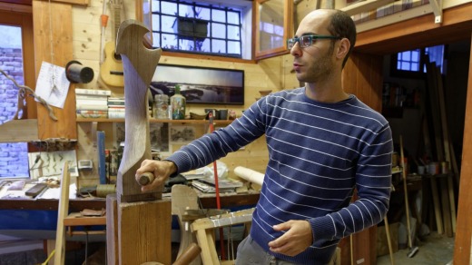 Pierro Dri handcrafts a forcola, or rowlock, for a gondola.