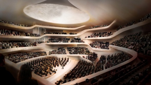 An artist's impression of lbphilharmonie concert hall, Germany.