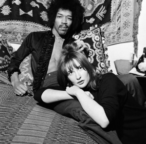 Jimi Hendrix in 1969 with girlfriend Kathy Etchingham in his Mayfair flat, London.