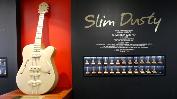 Golden guitar awards are on display at  The Slim Dusty Centre in Kempsey.