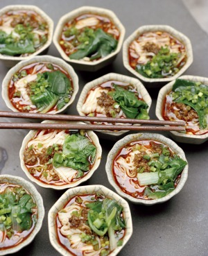 Small dishes of Dan Dan Noodles.