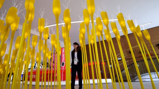 A set of "musical flowers" at the pavilion of Azerbadjian at the Expo 2015 in Milan.