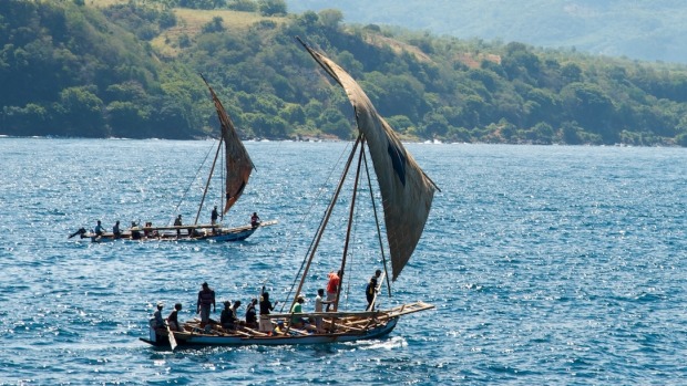 Villagers take part in a simulated whale hunt, or koteklema.