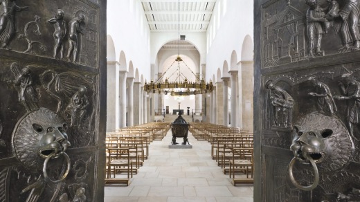 Hildesheim Cathedral boasts treasures, including a pair of magnificent bronze doors.