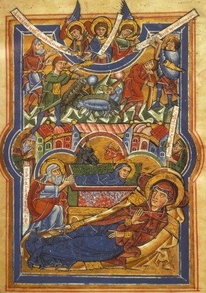 A depiction of the Nativity  from the Codex of the House of Welf.