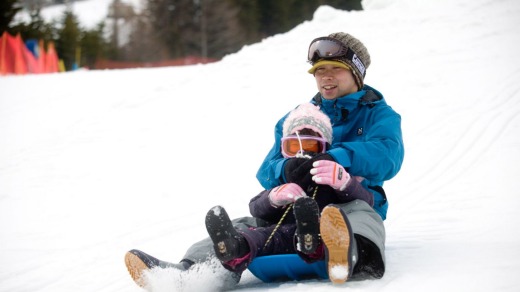 Tobagganing at Appi Kogen ski resort in Japan.