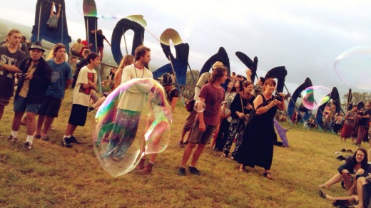 Woodford Folk Festival goesrs greet the sunrise on New Years Day.