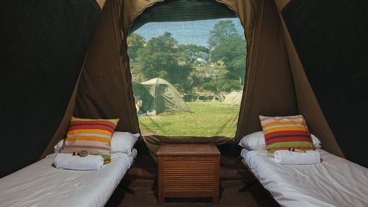 Family glamping at Cockatoo Island.