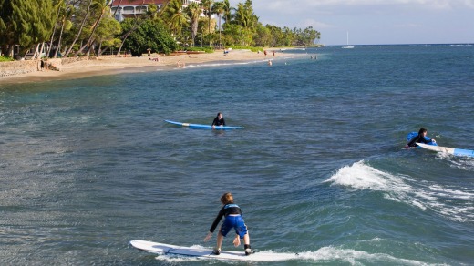 Surfing school at Lahaina on the island of Maui in Hawaii.