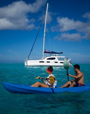 Tropical fun: Kayaks are used by  passengers to get ashore.