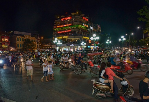 Night traffic in Hanoi.