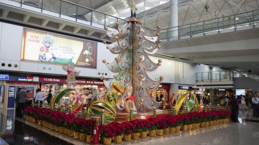 Sparkly: Hong Kong International Airport sports Christmas decorations.