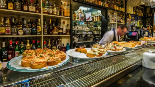 In a pintxos bar the cold dishes are laid out on the counter, but it's bad form to just help yourself.