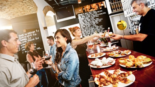 Pintxos are a popular choice for bar snacks in San Sebastian.