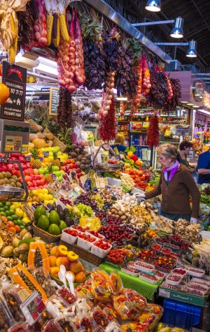 Historic La Boqueria Market in central Barcelona.