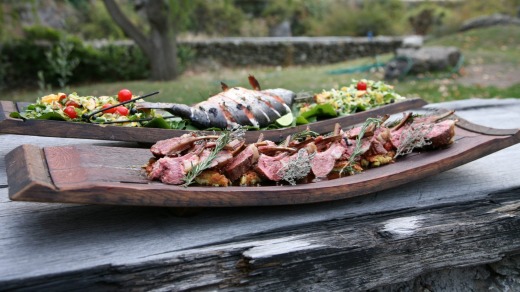 Wild Earth, Central Otago Region, New Zealand: Lamb Racks and Salmon.