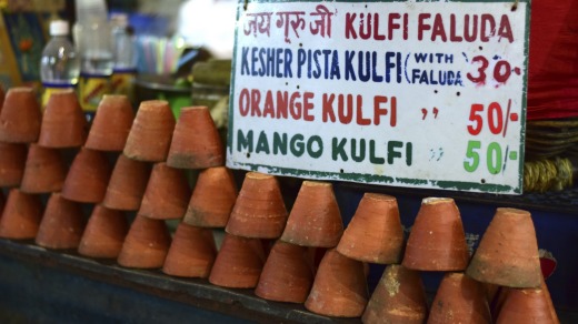 Kulfi on a market stall in Kolkata.