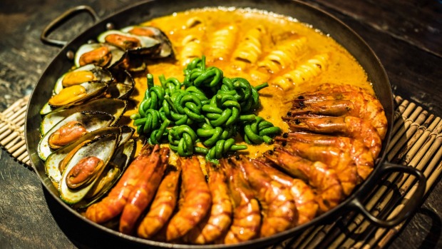 Philippine style paella shows Spanish heritage.