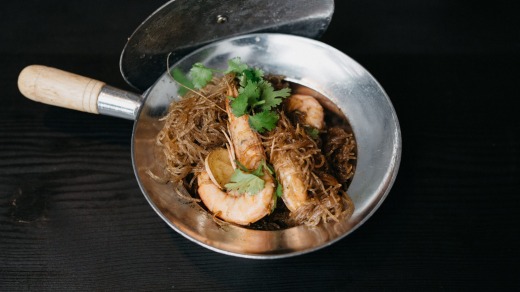 Baked prawns with glass noodles, Long Chim.