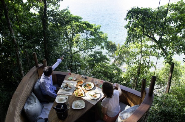 Tree pod dining at Soneva Kiri, Thailand.