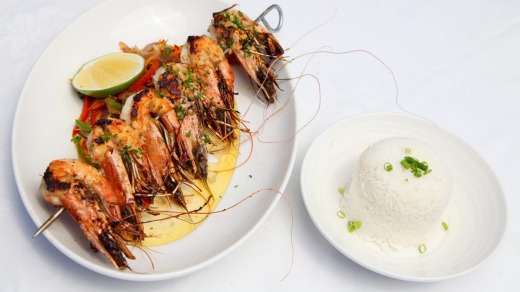 Outrigger char grilled prawns.