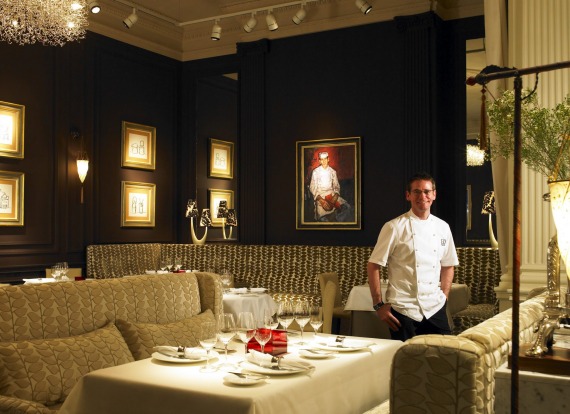 Gleneagles Estate, Scotland. Andrew Fairlie in his restaurant, the only 2-star Michelin in Scotland.