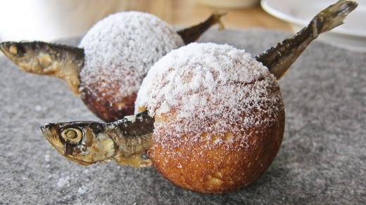 Aebleskiver with muikko from Noma restaurant in Copenhagen, Denmark.