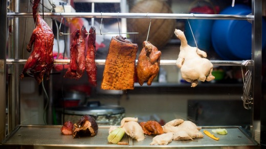 Roasted meats at hawker stall.